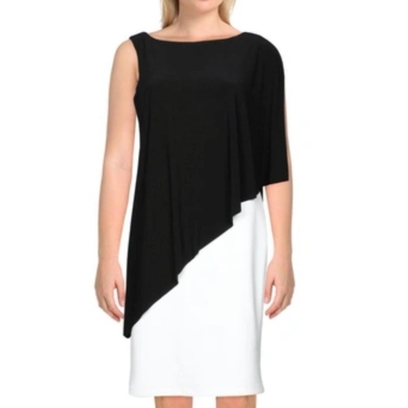 Ralph Lauren Colorblock Mini Dress in Black Minimalist Asymmetrical Cape - Picture 5 of 11